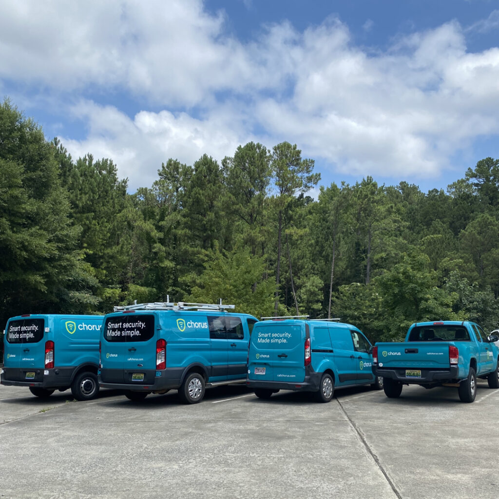 Chorus vehicles at the office.