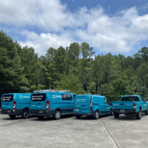 Chorus vehicles at the office.
